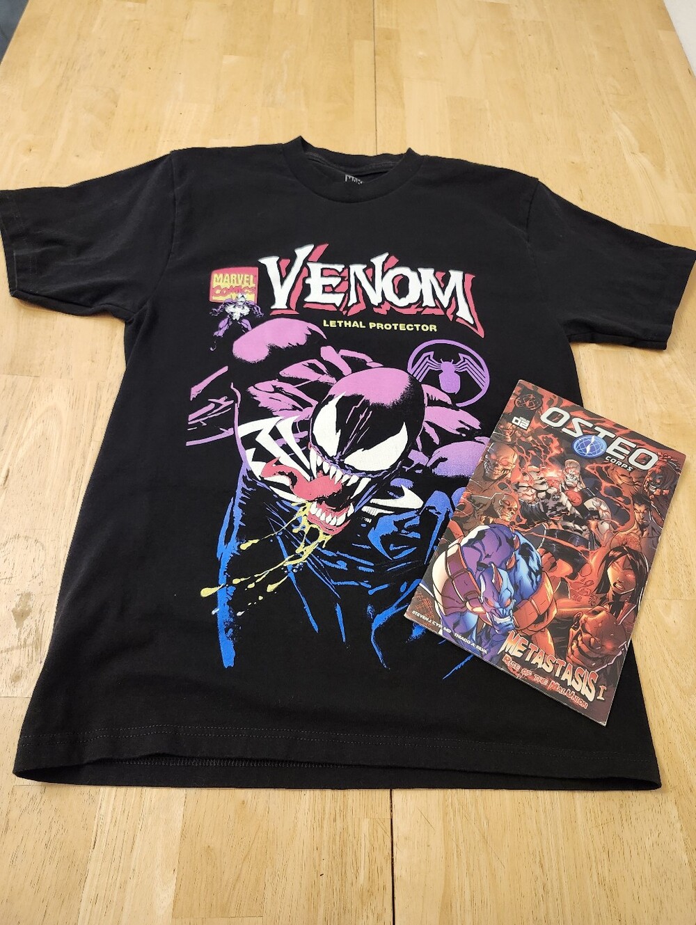 Marvel Venom Lethal Protector T Shirt Graphic - Black, Mens Size Sm, Free Comic